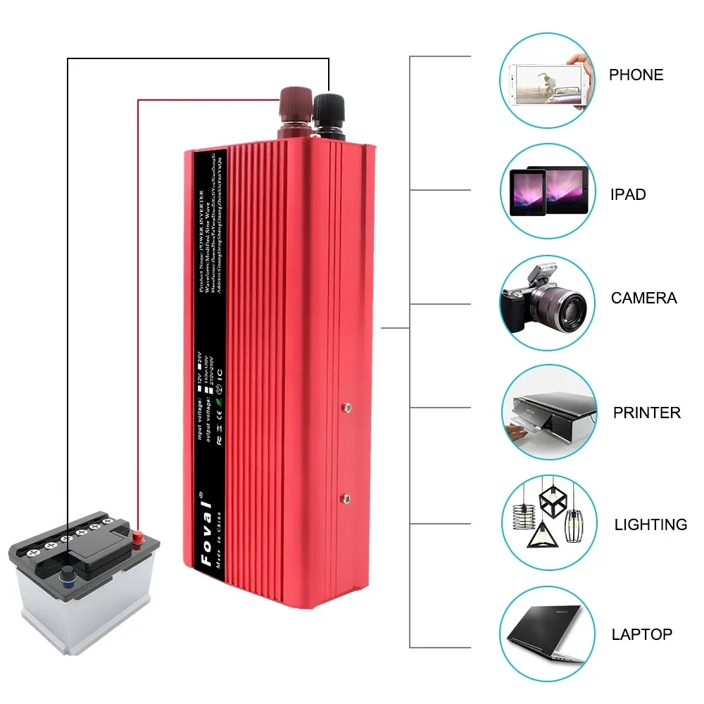 DC 12V to AC 220V 1500W/2000W/2600W/3000W Modified Sine Wave Car Power ...