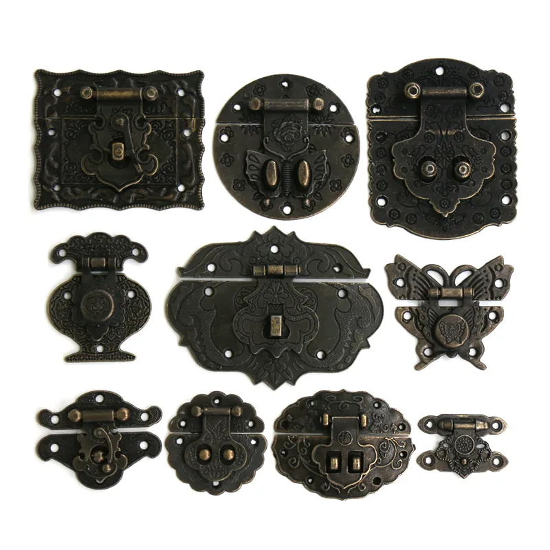 1x Antique Bronze Hasp Vintage Decorative Latch Jewelry Wooden Box Buckle Pad Chest Lock Cabinet Buckle Retro Furniture Hardware