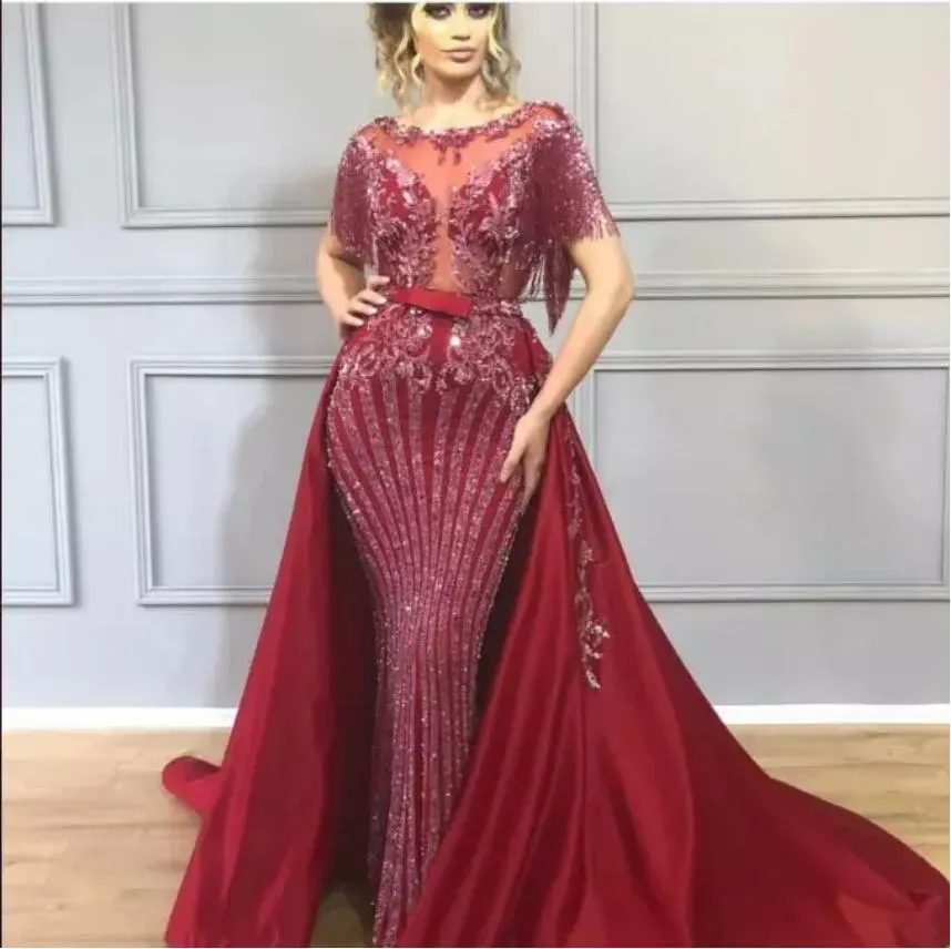 Zuhair Murad 2024 Evening Dress Long Dress V-neck Red Tassels Short Sleeve Formal Party Gowns Prom Dresses