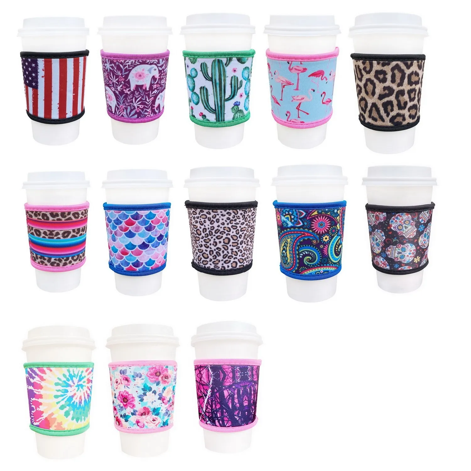 2PCS Neoprene Heat Resistant 4mm Thick Insulated Reusable Hot Coffee Cup Sleeves for Hot Coffee and Tea 12oz-24oz Cups