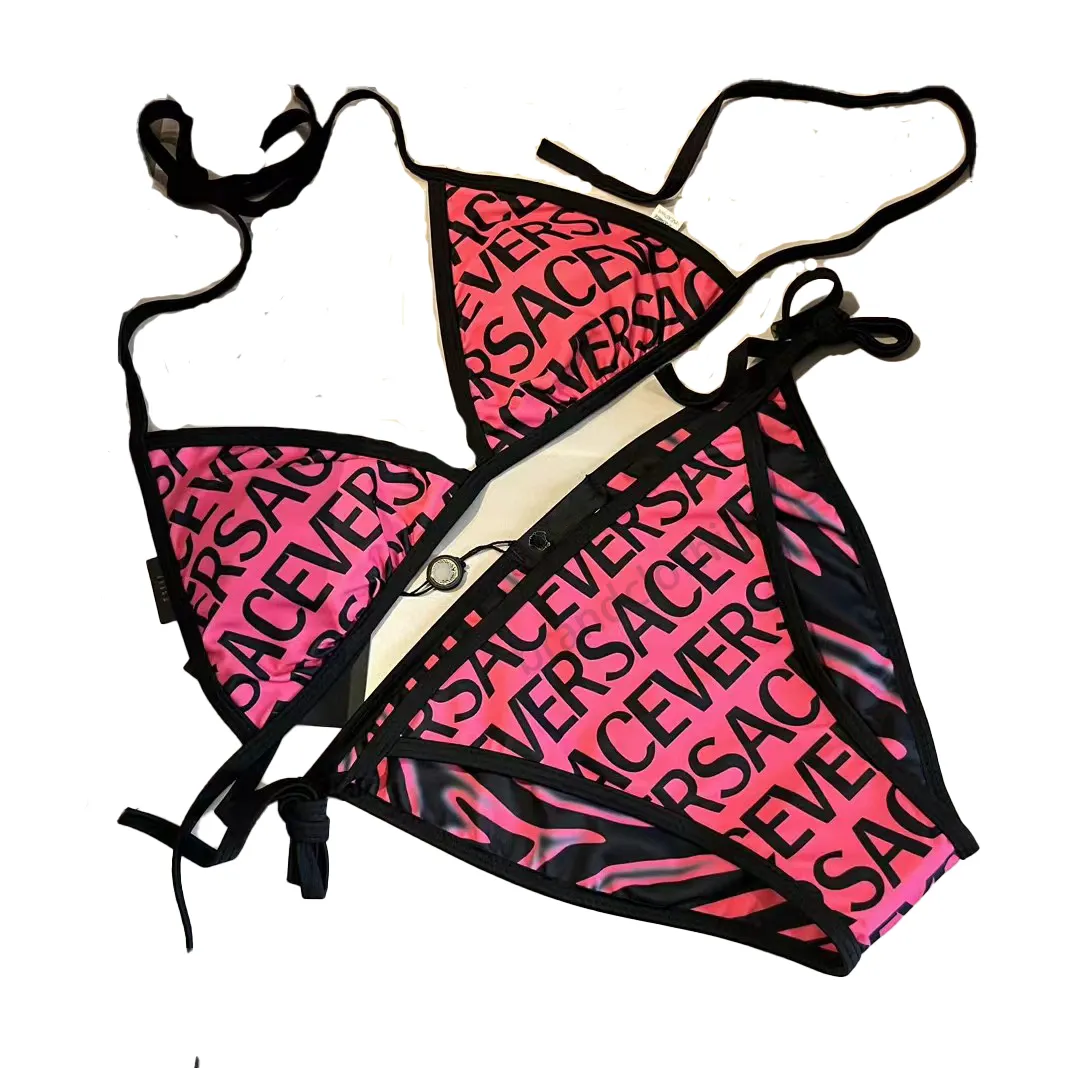 Brand Bikini Swimwear Swimsuit women Bathing Suit Set Swimsuit Triangle Bikini bathing suit French Retro maillot de bain Letter Print Beach Wear Holiday sexy Pink