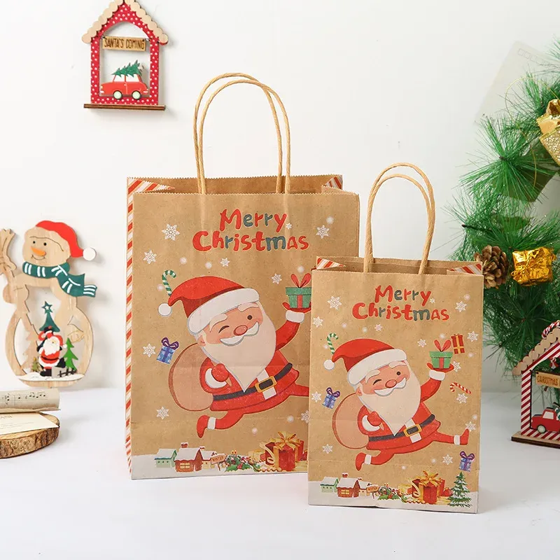 21x15x8cm grote chritmas cadeaubogingen 5 stuks kraft papieren zak voor kerstsnack kleding aanwezig doos verpakking kersttas tas decor