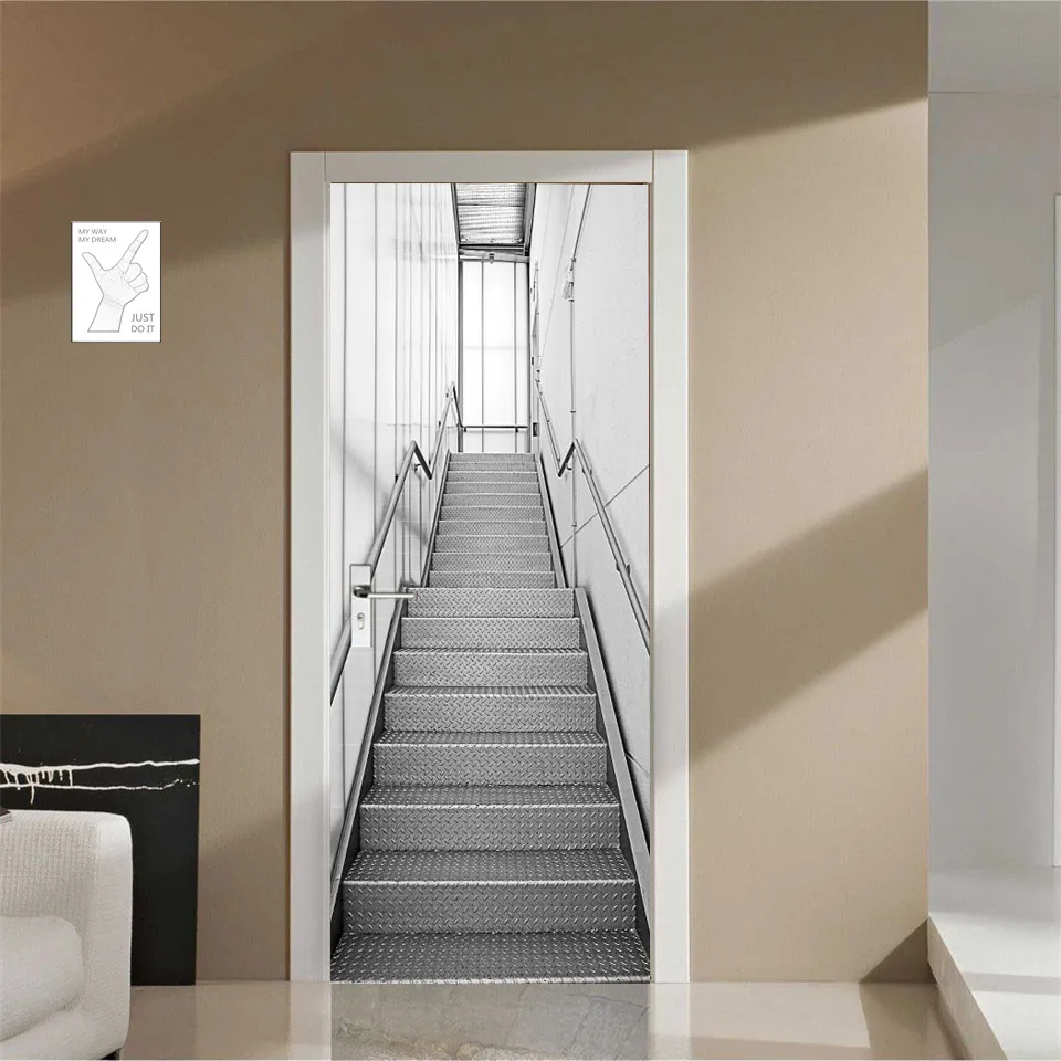 Creative Vintage Luxury Staircase Pattern Door Sticker Self Adhesive Wallpaper Living Room Bedroom Decorative Doors Cover Poster