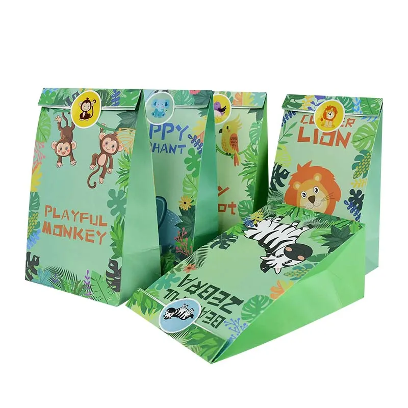 12pcs Safari Animals Favor Thank You And Bride Box Gift Bags Paper Bags Birthday Party Decoration Event Party Supplies Candy Box