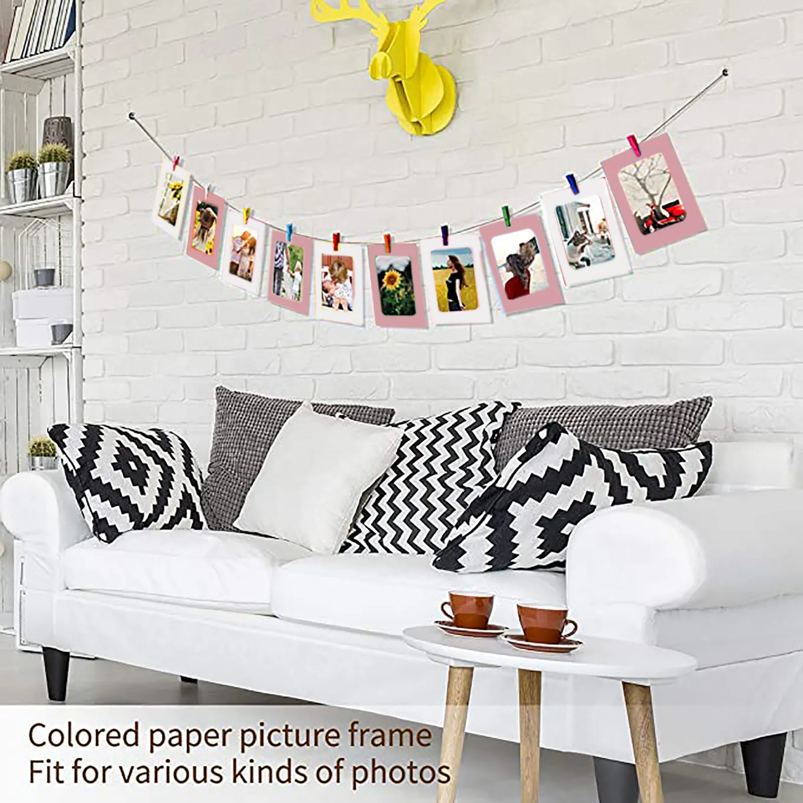 Фоторамка набор DIY Цвета бумаги с несколькими картинными рамами мини -деревянные зажимы струны висящие картон для домашней стены декор Рождество