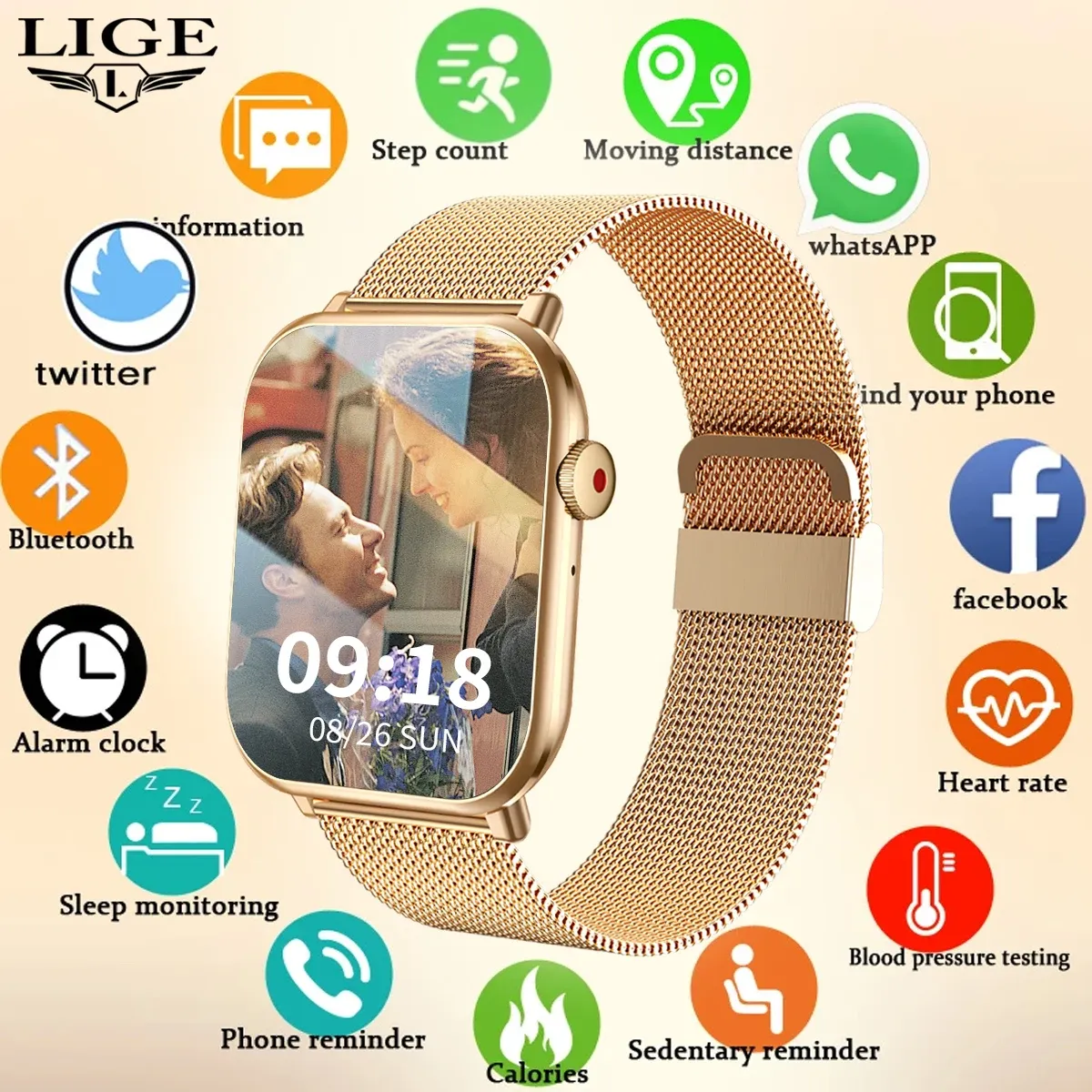 Watches LIGE New Men Smart Watch Sports Bracelet Body Temperature Bluetooth Call Clock AI Voice Assistant Waterproof Smartwatch Women