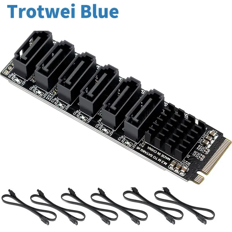 Kort NVME till 6 portar SATA -adapter M.2 till SATA -adapter M2 M -tangent 6Gbps SSD till SATA3 Expansionskort med SATA -kablar för skrivbord