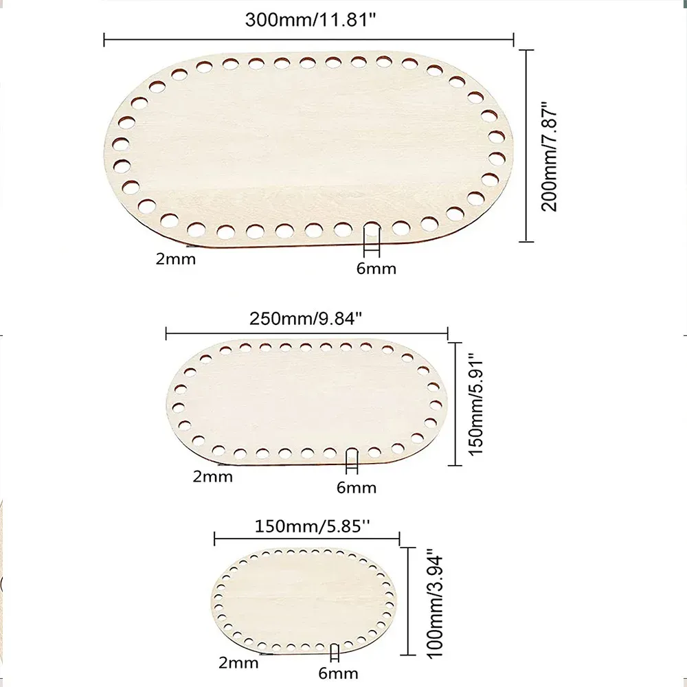 3pcs /set楕円形の形状のかぎ針編みのバスケットの低価格のための木製の底