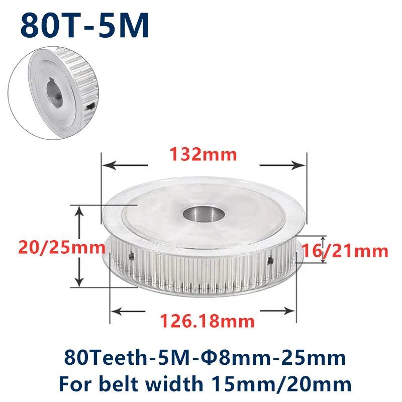 80 Teeth HTD 5M Synchronous Timing Pulley Bore With keyway Key strip for Width 15/20mm HTD5M Gear wheel 80Teeth 80T