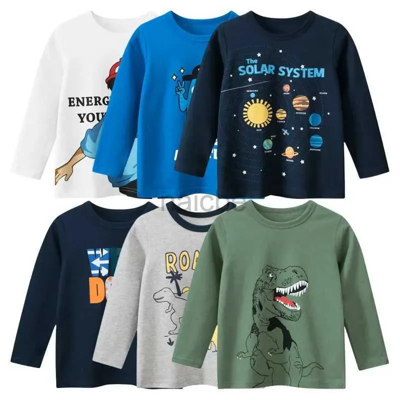 T-shirt Cartoon Space T-shirt per ragazzi ragazze 2024 Marca Abbigliamento per bambini Autunno Nuovi bambini Camicie che fondono Camicie a maniche lunghe in cotone Tee 240410