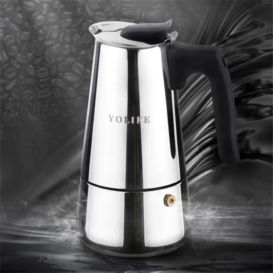 2 - 6 tasses en acier inoxydable Moka cafetière Mocha Espresso V60 Latte Stoveetop Filtre Coffee Pot Barista Pichet de lait 2104082145