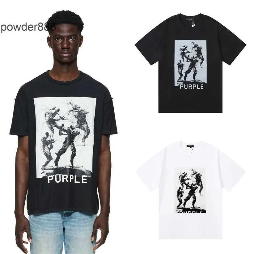 Designer pour hommes à manches courtes de la rue à manches courtes de la rue Nouvelle marque à la mode violette avec motif noir design imprimé T-shirt micro-élastique décontracté pour les hommes et les femmes