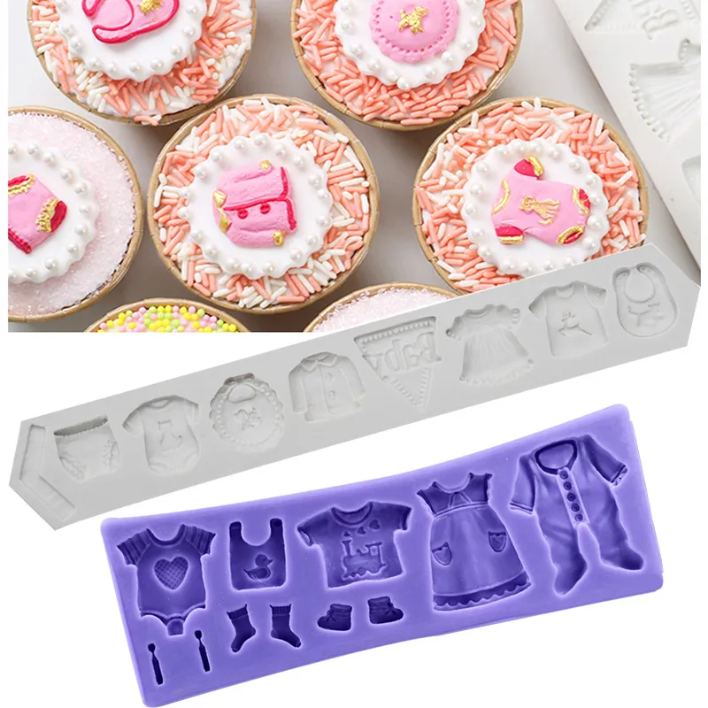 1st Baby Clothes Baby Series 3D Silicone Fondant Mold Baby Soap Cake Dekorera kök Bakeware Sugar Paste Candy Molds
