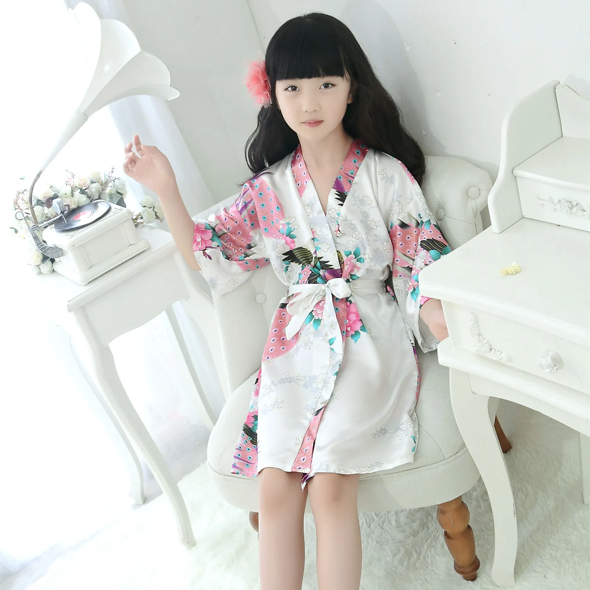 Bridesmaid Robes Kids Silk Dressing Gown Kids Satin Floral Robe