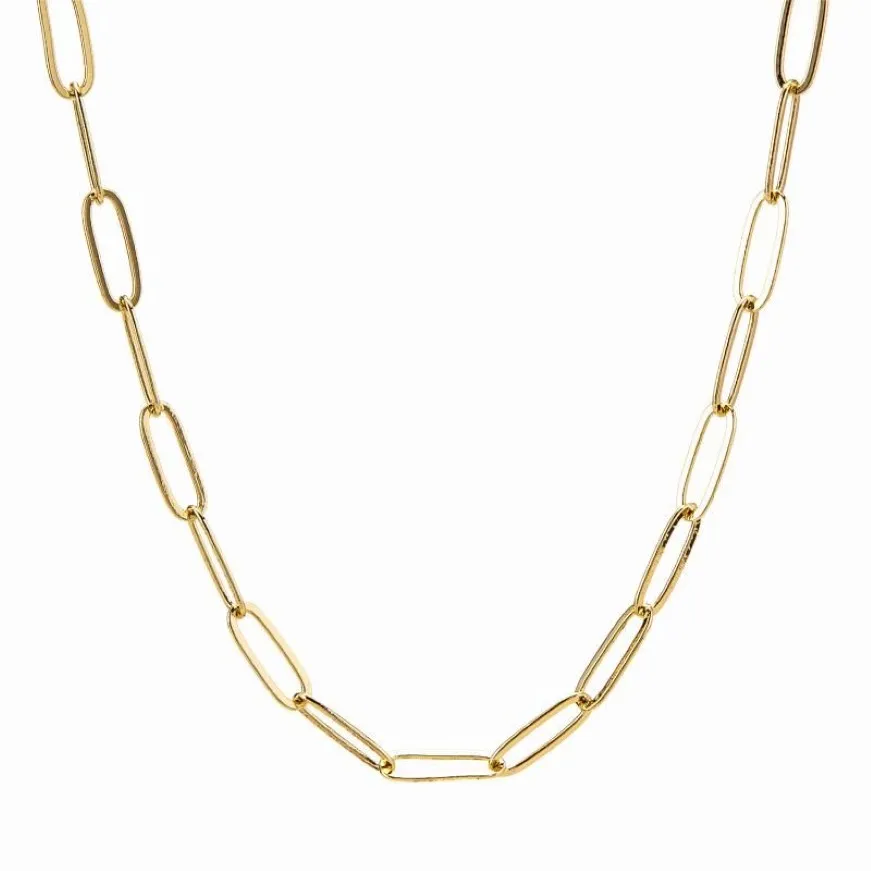 Gold Color Paper Clip Lick Chain Choker Necklace for Women Link Chain Wedding Birthday Jewelry 15 16 17 inches293I