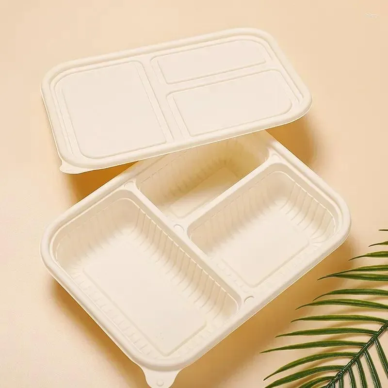 Schakel containers weg wegwerplade 10stcs maaltijdbox bestek deksel lunch magnetron met afbreekbare keukengerei Prep Food Divider Bento