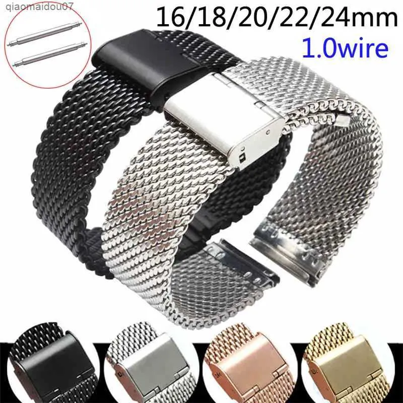 Zegarek Zamienny pasek zegarek 16 mm 18 mm 20 mm 22 mm 24 mm 24 mm stal nierdzewna Pętla ML MESHED BRAKT BRAND BRAND BRANDELE PINSL24410