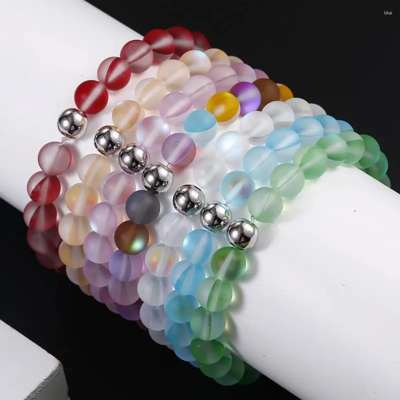 Strand Moda Mat Ab Avusturya Kristal Yuvarlak Parlak Moonstone Boncuklar Bilezik Streç Bangle Kadın Yoga Takı Hediyesi Toptan