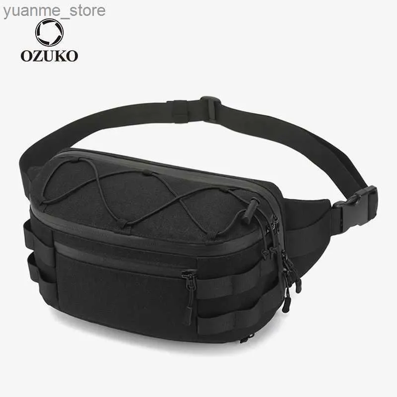 Sportsäcke Ozuko Herren Taillenbeutel Mode Chest Bag Outdoor Sportgürtel Jugend wasserdichte Herren Taillenbeutel großer Kapazität Lüftertasche Y240410