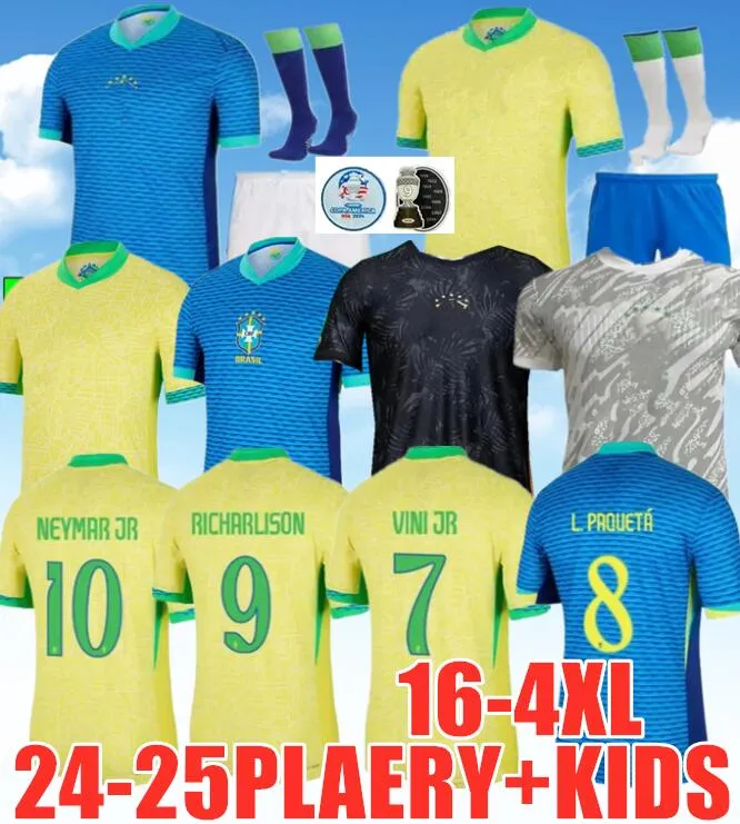Brésils 24-25 Jerseys de football en brasil Camiseta de Futbol Neymar Jr Paqueta Raphinha Football Shirt Maillots Marquinhos Vini Jr Richarlison Men Kids femme