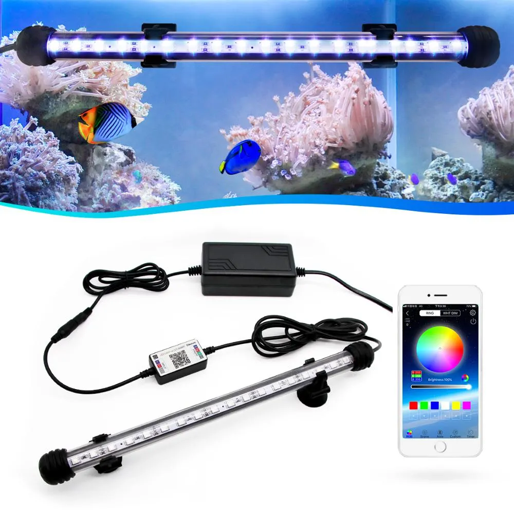 Zhongji 19cm-59cm Aquarium LED-verlichting Bluetooth-app Remote Regel RGB Waterdichte vissentanklampen Lamp voor aquariumplanten