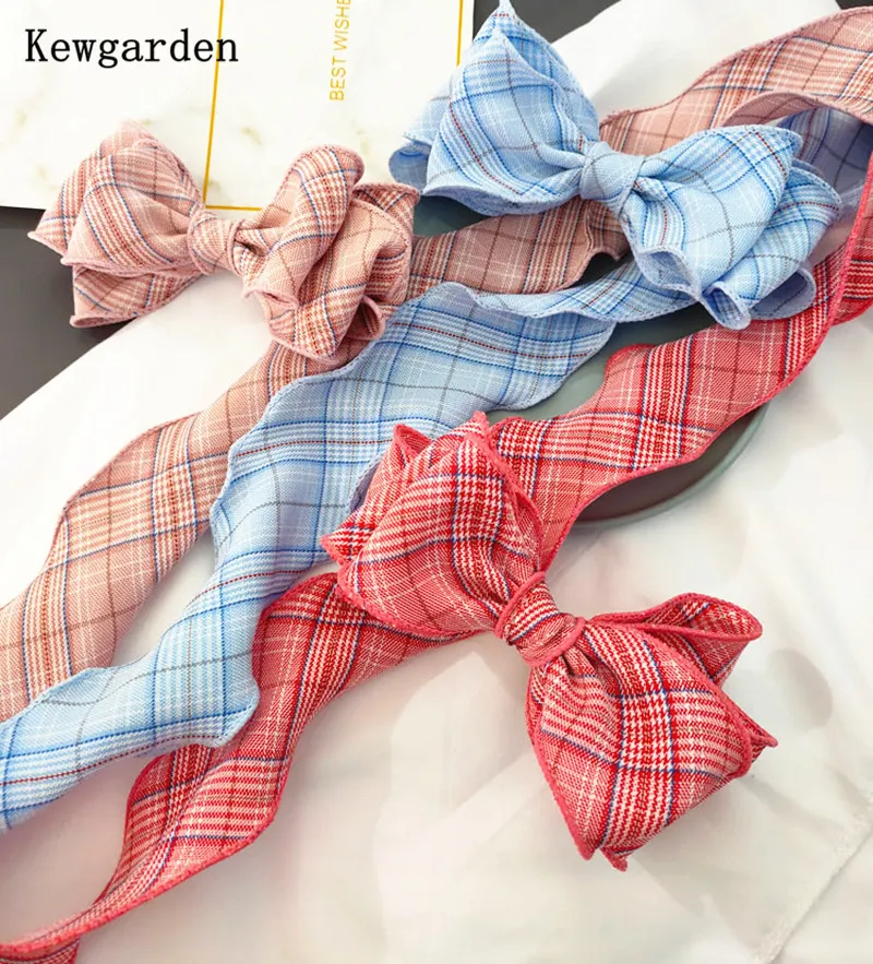 Kewgarden Plaid Wavy Ribbons 4cm 1.5 "Diy Satin Bow Hair Accessories手作りクラフト卸売21メートル