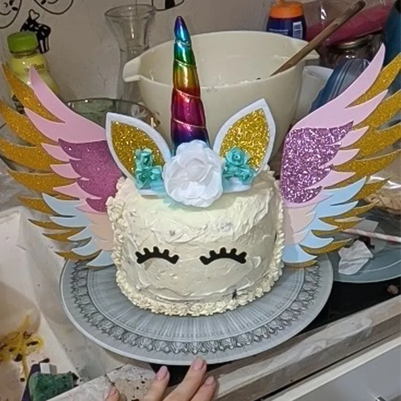 Rainbow Unicorn Horn Wings Cake Topper decorativo per bambini festa di compleanno Cake deco Boy Girl Bombons