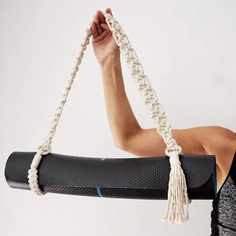 Neueste Yogamatte Traggurt handgefertigt Boho Häkelmakrame Einstellbarer Schultergurt für Yogamatte Pilates Übung Fitness