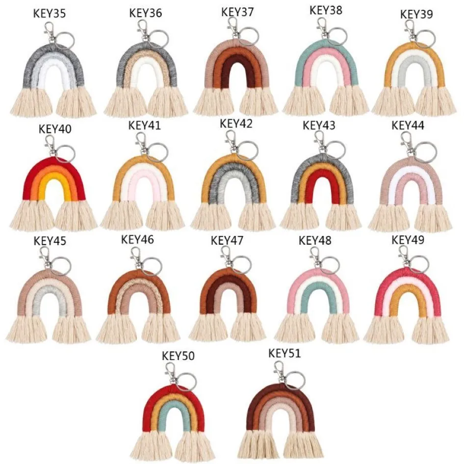 Weaving Rainbow Keychains for Women Tassel Macrame Keyrings Key Holder Jewelry259U