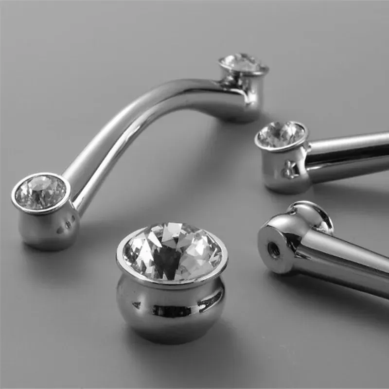 KK&FING 1PC Luxury Diamond Crystal Handles Zinc Alloy Chromium Kitchen Dresser Cabinet Handles Door Knobs Furniture Hardware