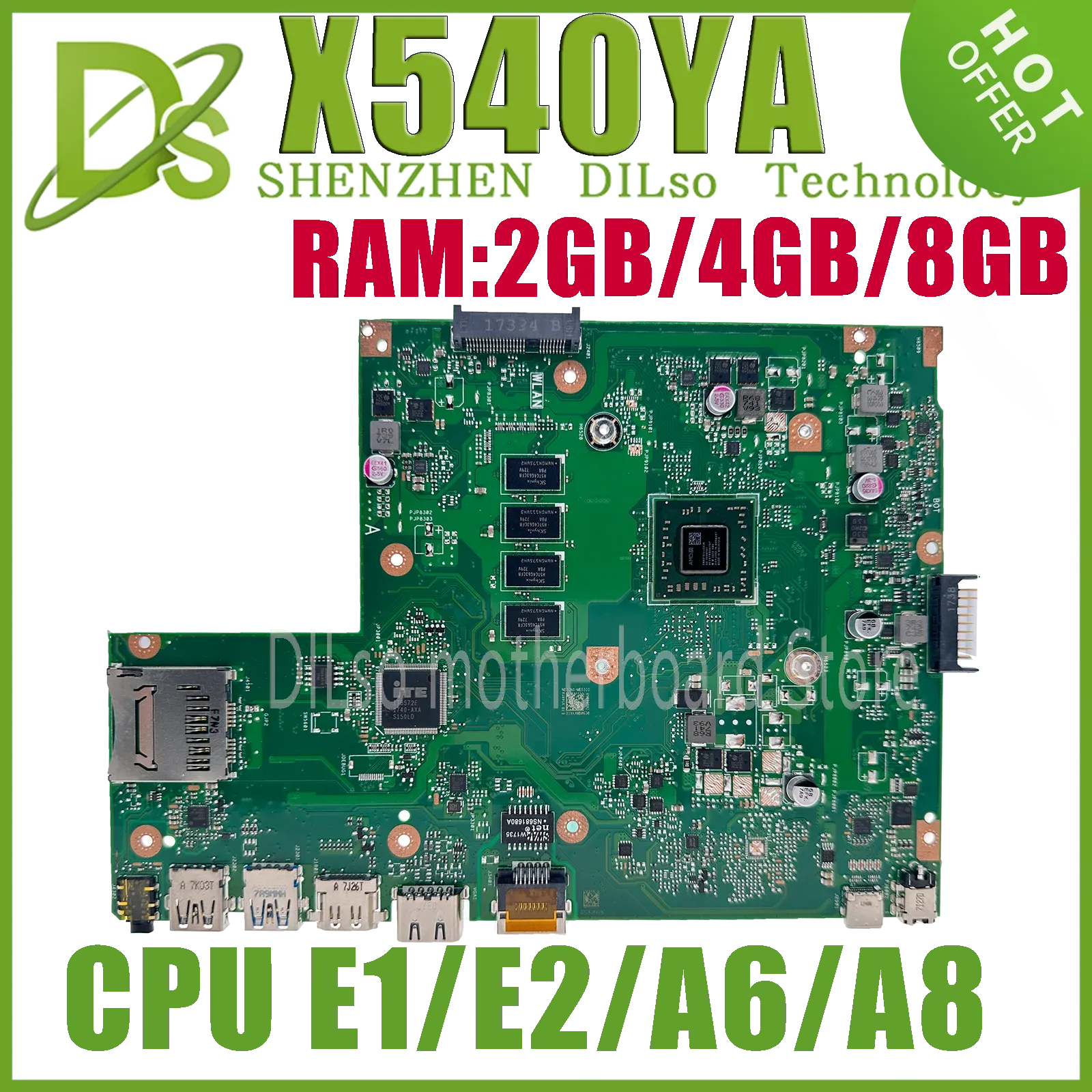 Carte mère KEFU X540YA Boîte principale pour Asus Vivobook X540Y OPRODURE MONDE avec 2 Go 4 Go 8gbram E1 E2 A67310 A87410U 100% fonctionnent bien