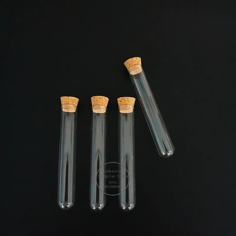 12pcs/lote em forma de U Tubos de teste de vidro transparente com rolhas de cortiça para tipos de laboratórios/escolas Comprimento de copos 75/10/150/180mm