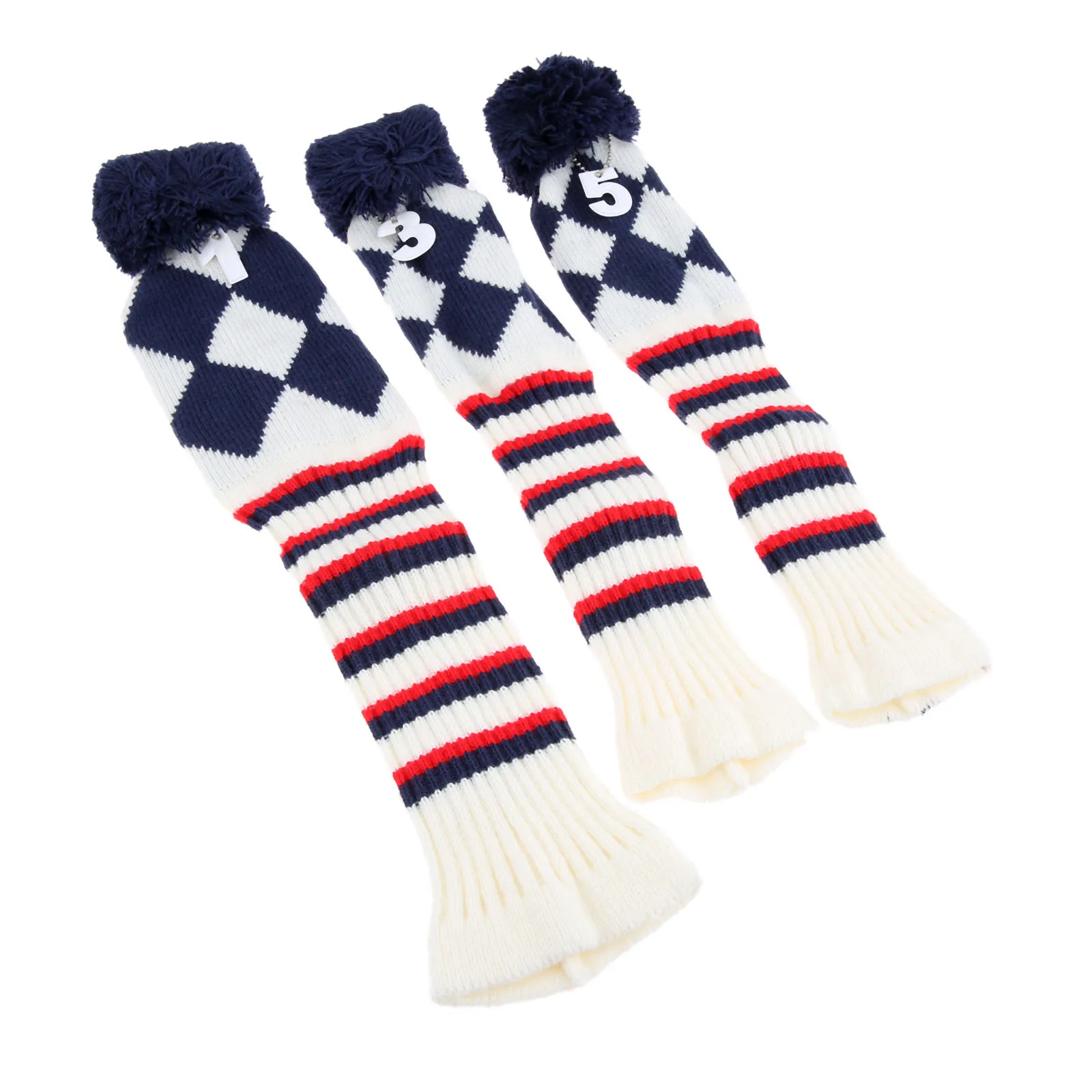 3 Pcs Knitted Sock Golf Club Head Covers Headcovers Protect Set With Number 1,3,5 For Driver & Fairway Wood Headcover