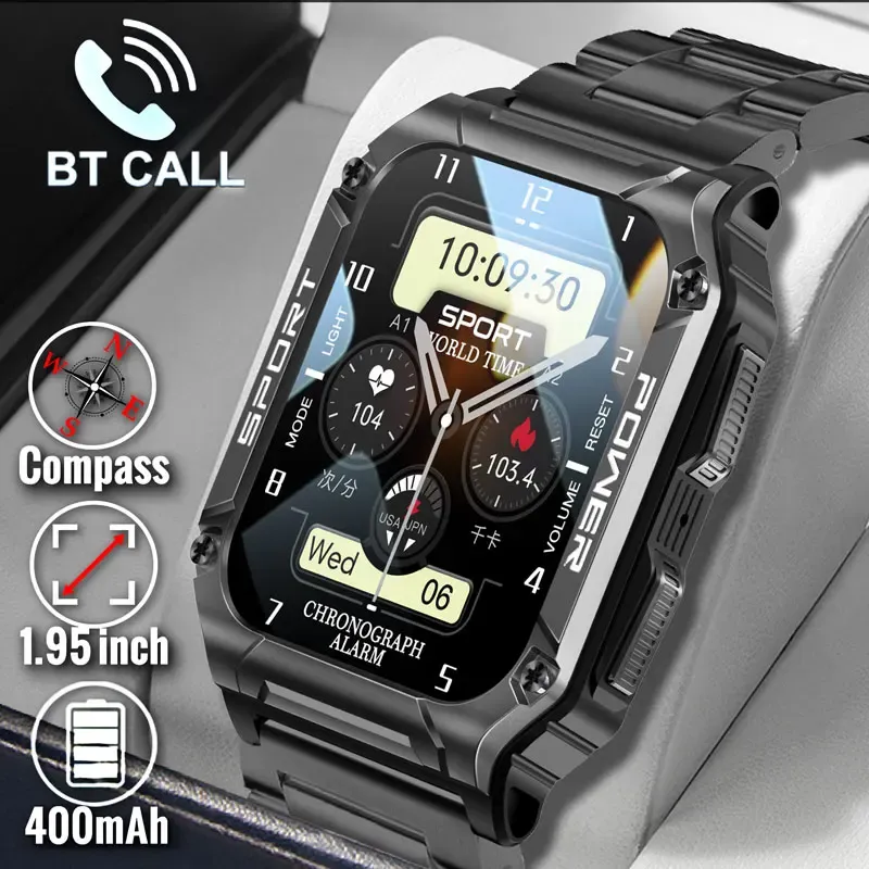 Watches Rugged Military Smart Watch Men For Android IOS Ftiness Watches Ip68 Waterproof 1.85'' AI Voice Bluetooth Call Smartwatch 2023
