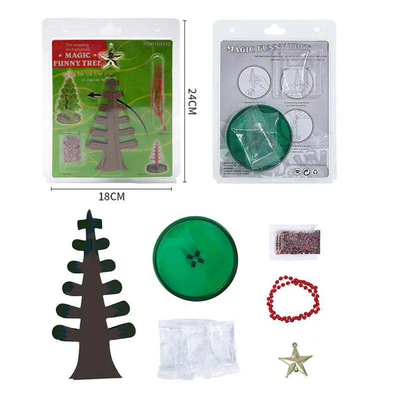 14cm 마법 성장 크리스마스 트리 DIY 재미있는 크리스마스 선물 크리스탈 크리스탈 어린이 장난감 과학 실험을위한 개화