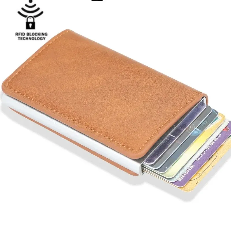 2021 Portefeuille du support de carte de crédit hommes Femmes RFID RFID Aluminium Banque Carte Holder Portefeuille en cuir vintage avec argent Clipsaluminium Bank Holder