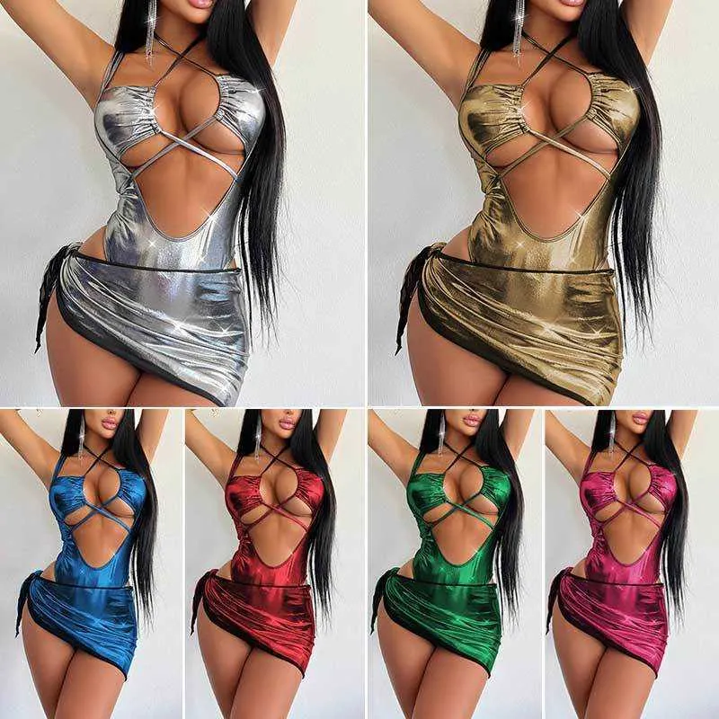 Womens one-piece hip wrap skirt set swimsuit sexy OL light mature spicy girl tie up one piece high waisted Q1E1