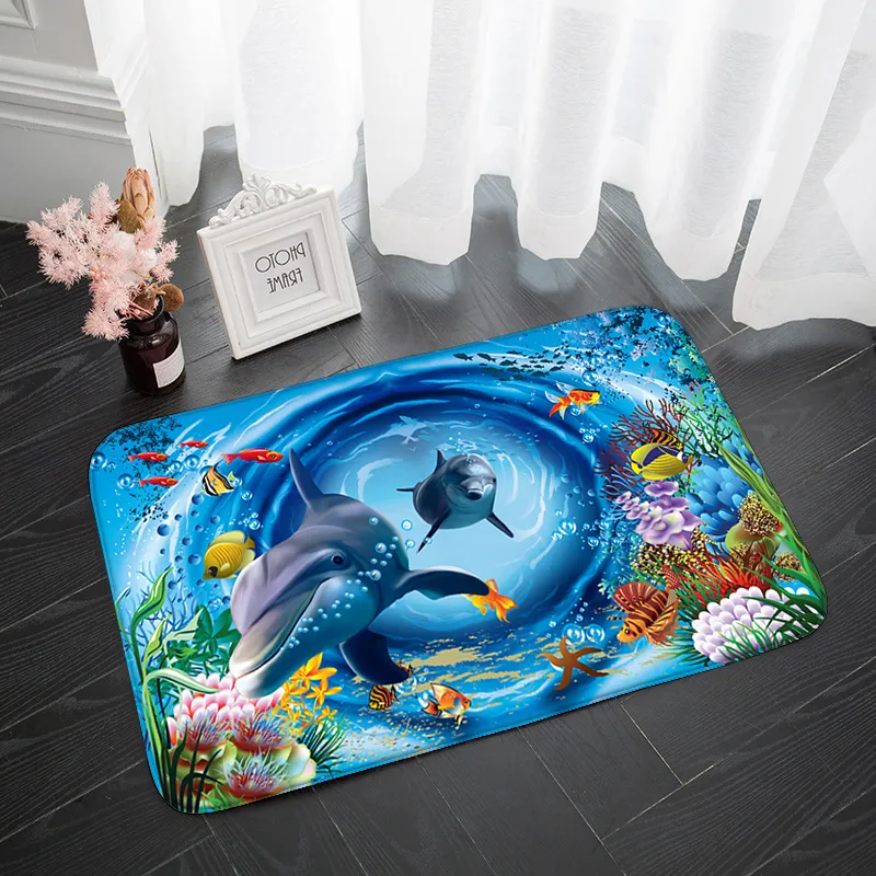 Modernt matta Kök Mat Anti-slip Underwater World Dolphin Absorberande badmatta 3D Tryck Långt sovrum Entré Dörrat Tapis