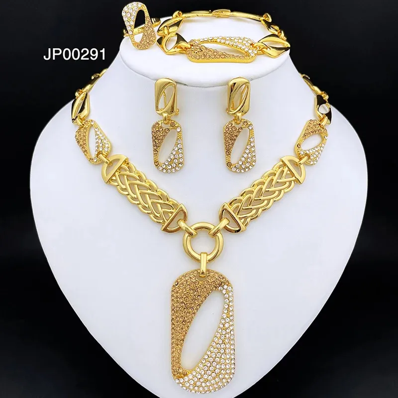 Dubai Jewelry Sets For Women Necklace Earrings Bracelet Ring Square Pendant Luxury Design 4PCS Party 240402