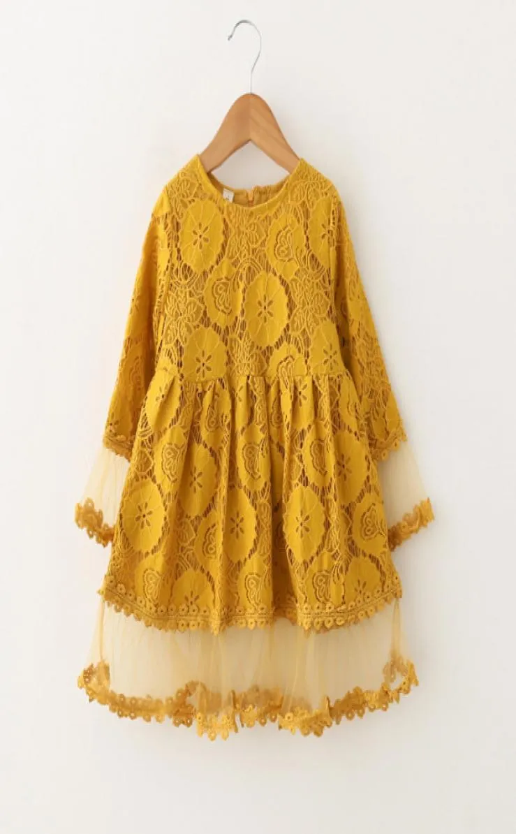 Vestido bordado de renda para meninas Autumn New Kids Kids Lace Sprcing Gaze Princess Dress Little Girls Flare Sleeve Party Drsss A008691789738