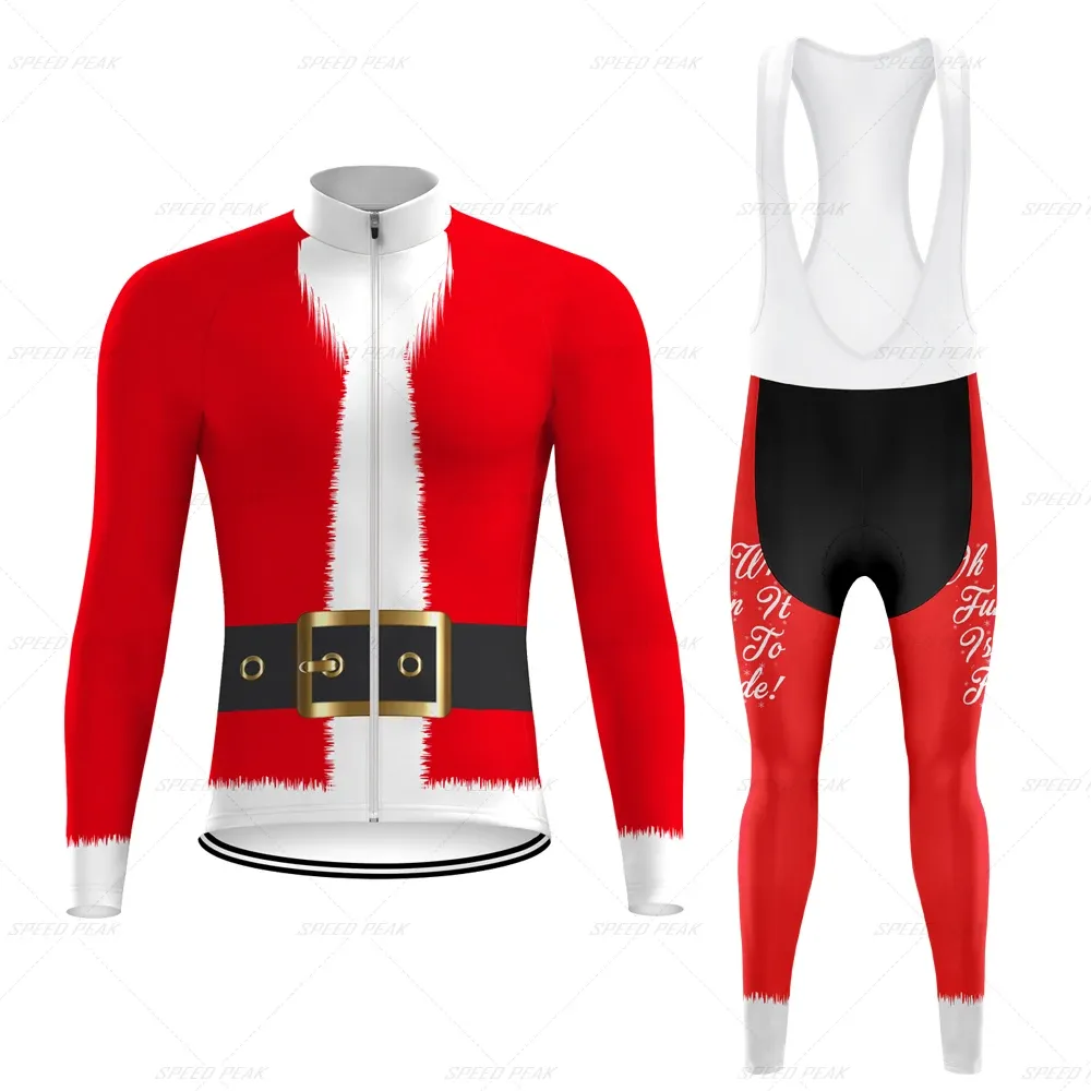 Speed Peak Man Cycling Jersey Set Red Bicycle Christmas Nouvel An Vêtements Bélo