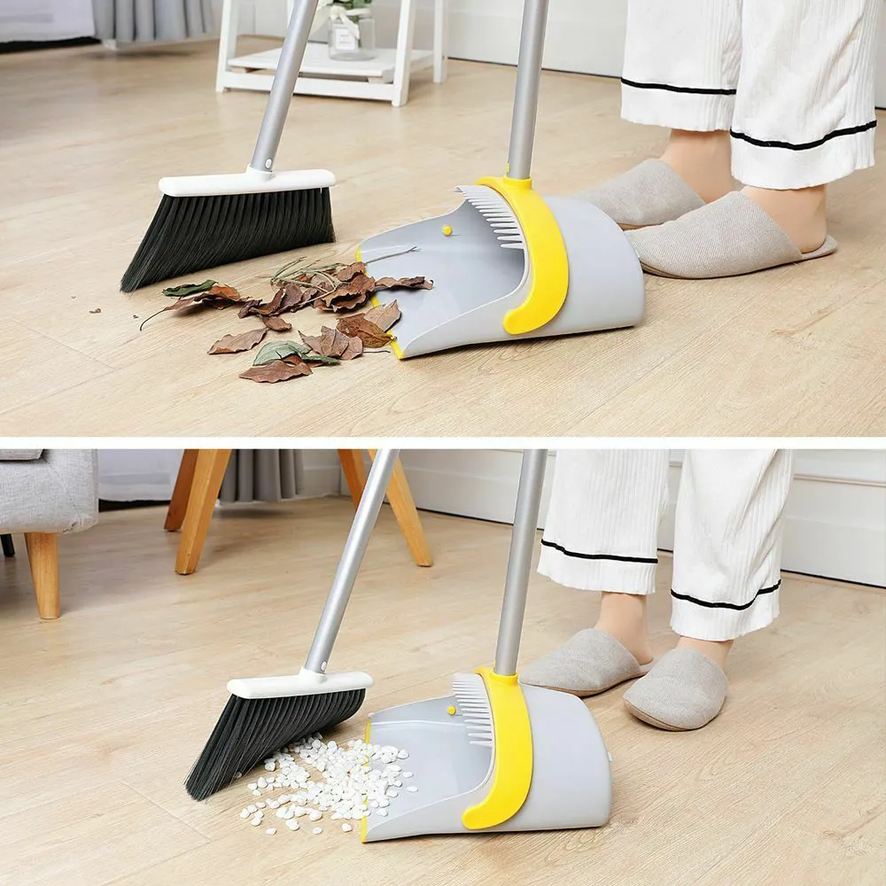 مجموعة Eyliden Broom و Dustpan مكنسة مع مقلاة الغبار مع مقبض طويل المقبض مجموعة للمكتب والمنزل واقفا في وضع مستقيم الاستخدام