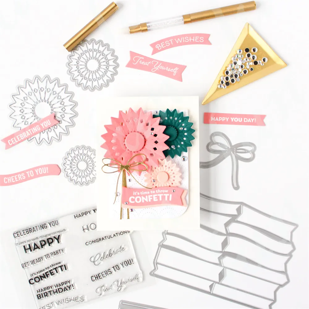 2023 April Sweet Day Celebrate Elements Die Cutting Dies Stamps and Layering Stencils Hot Foil Plates Set Diy Craft Scrapbooking