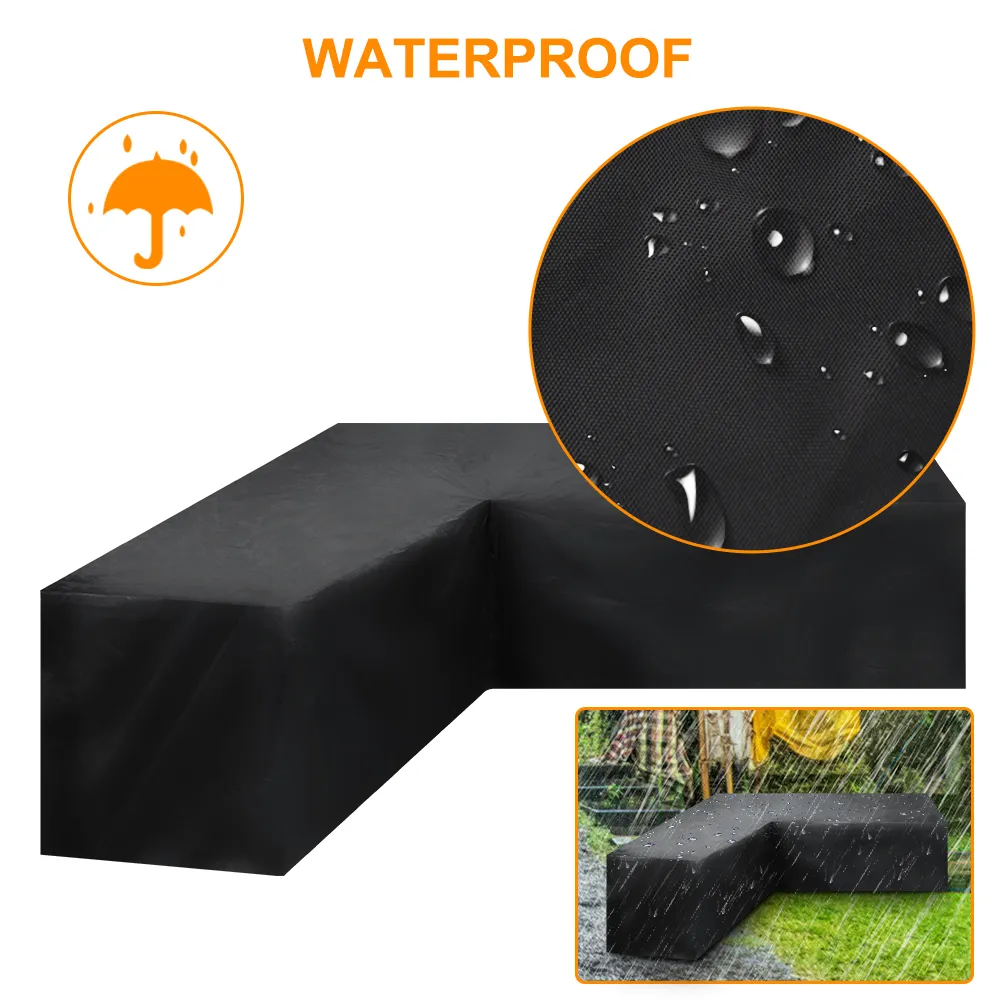 Multi Size Furniture Corner Sofa Protect L Shape Outdoor Garden Waterproof Black Furniture Dustproof Outdoor Corner Table Cover