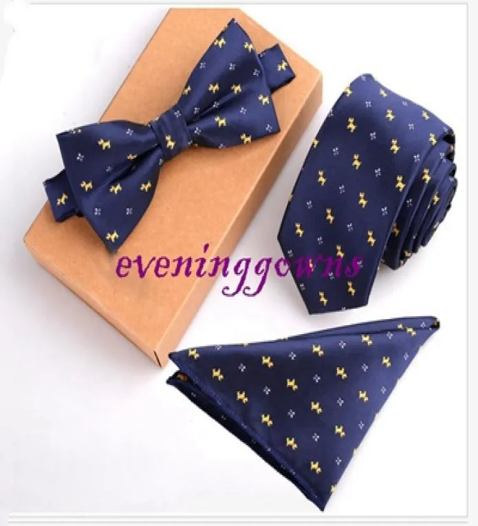 3PCSSet Slim Tie Zestaw Mężczyźni Musza Krawat i chusteczka Bowtie krawat Cravate Homme Noeud Papillon Man Corbatas Hombre Pajarita6895871