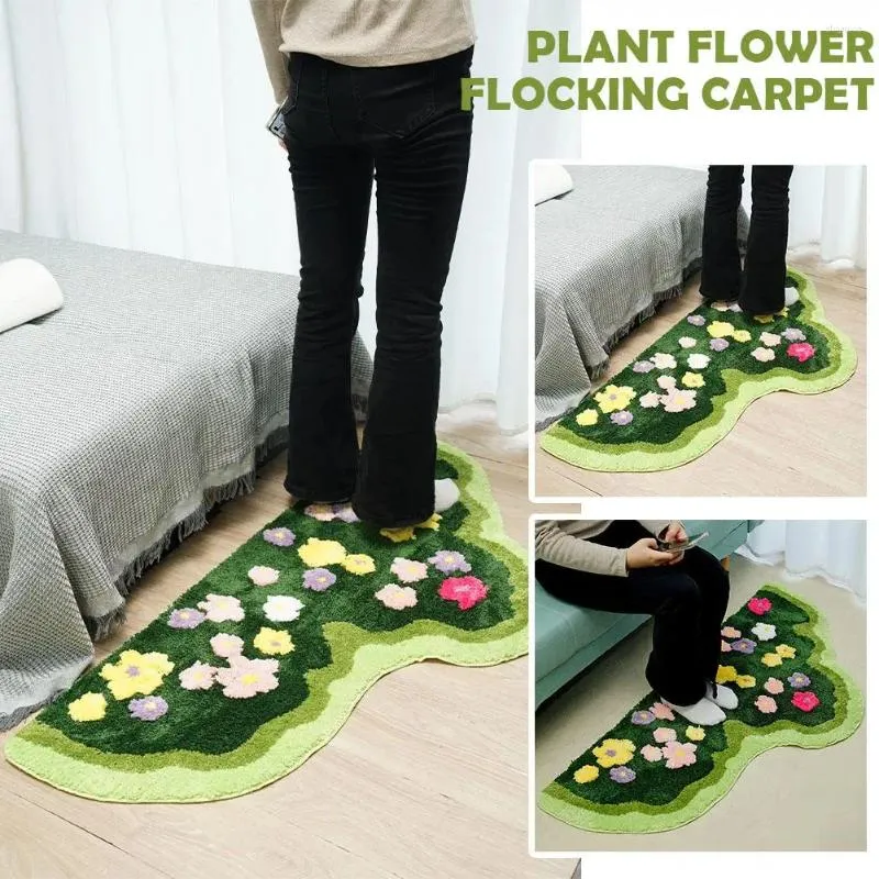 Carpets Tufting Plants Flower Carpet Green Moss Living Room Pad Soft Doormat Decor Floor Rug Flocking Hallway Mat Bedroom Ar A2v6