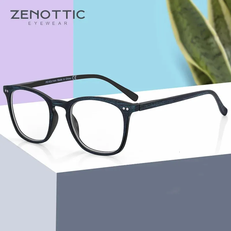 ZENOTTIC Anti Blue Light Blocking Reading Glasses Wood Grain Original Design Eyewear Computer Square Eyeglasses for Unisex 240408