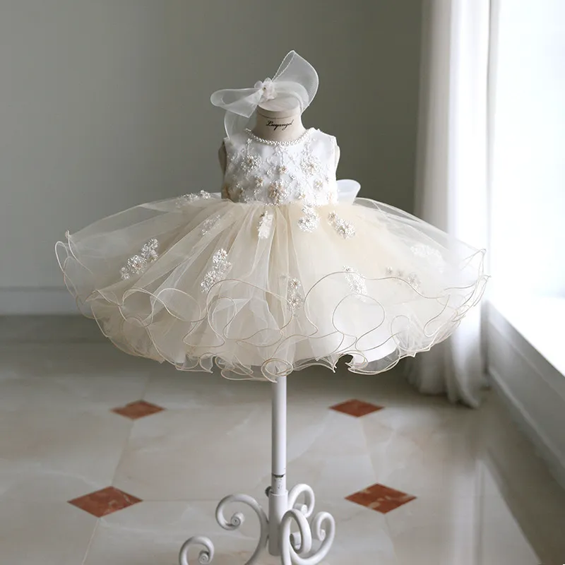 Tulle Flower Girl Girl Girl Wows Flowdrens First Communion Princess Ball Abito da matrimonio Abito da sposa perle perle Liltttle Kids Birthday Onspazie di abiti da sposa