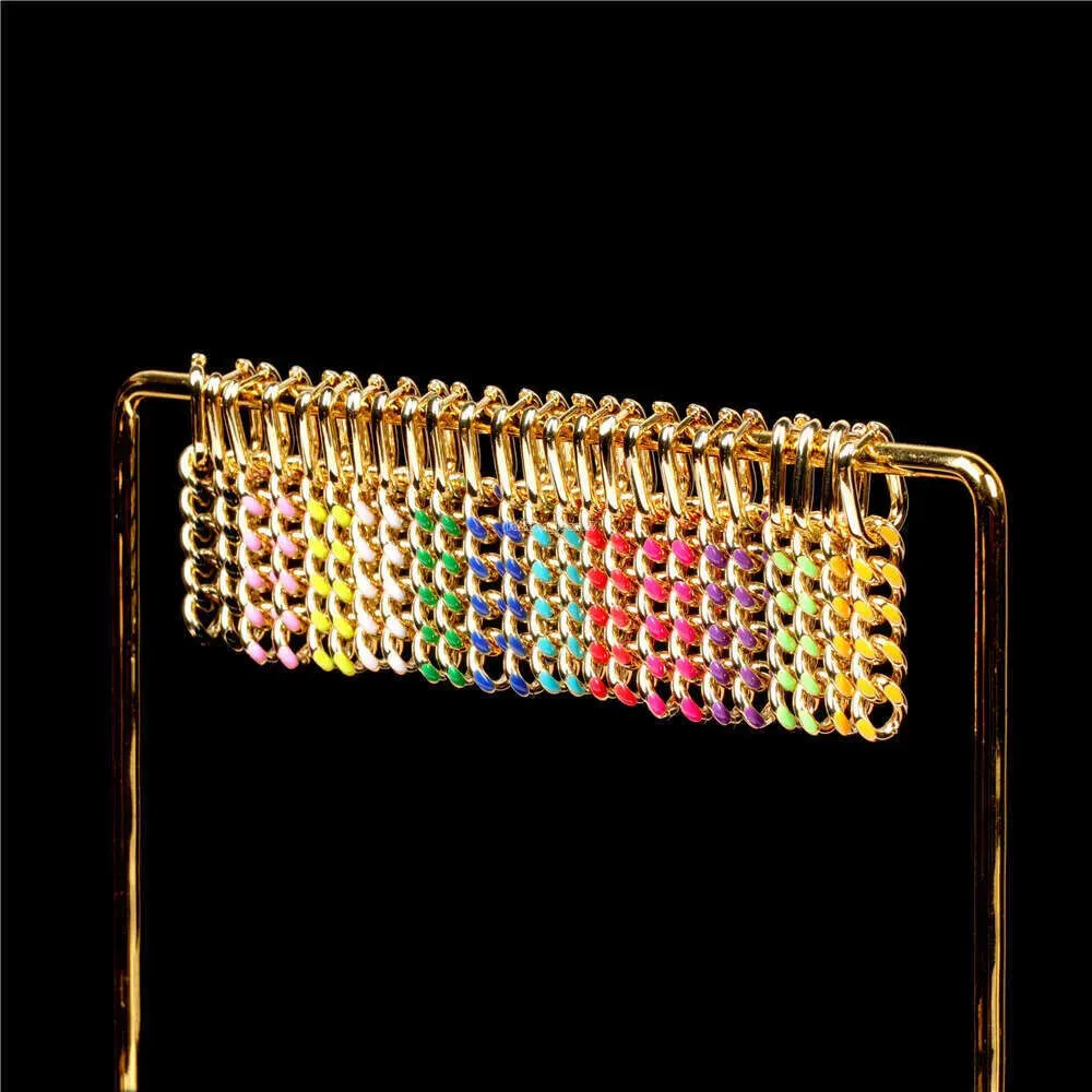 Bracciale alla caviglia con maglie cubane a goccia di petrolio alla moda, orecchini multi colore spessi, collana a catena smaltata_voghion.com