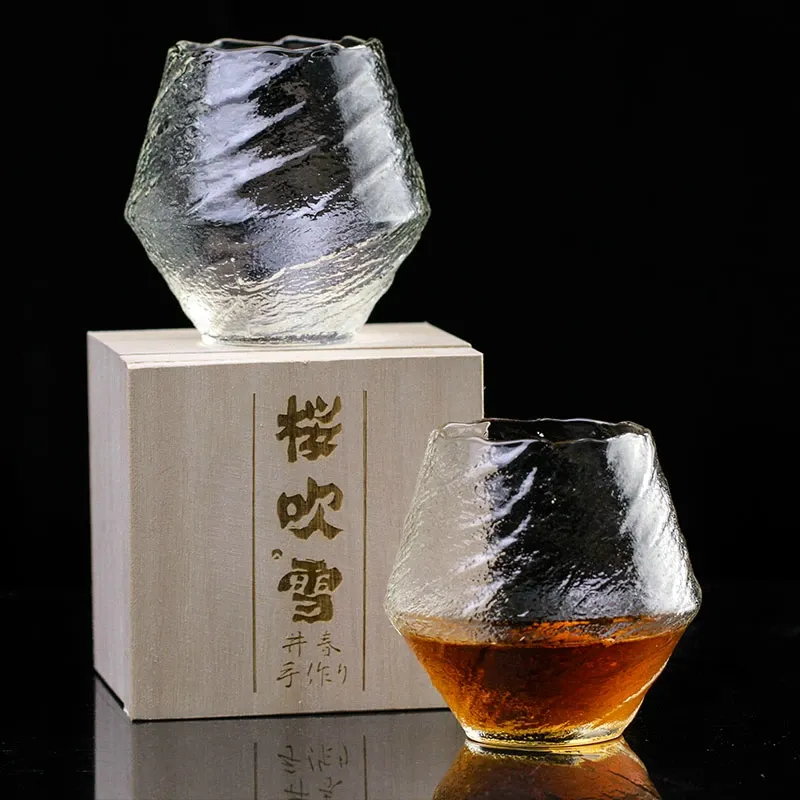 Japon Edo Blowing Snow Oeuf Whisky Whisky Verre en verre Boîte cadeau en bois de niche XO Whisky Crystal Verre à vin cognac Brandy Snifter